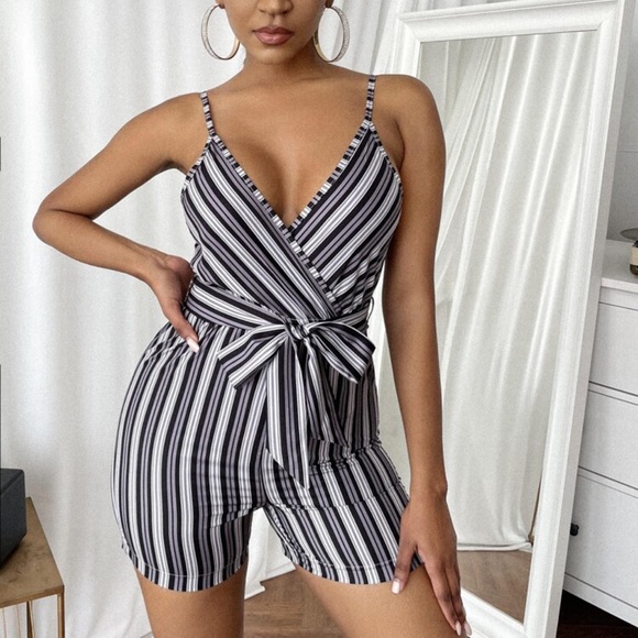 striped romper pants